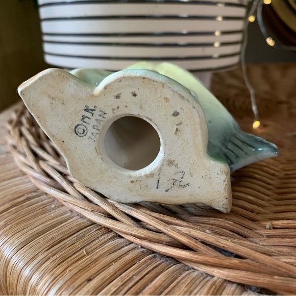 vintage blue and yellow porcelain bird perched on branch - Picture 5 of 5